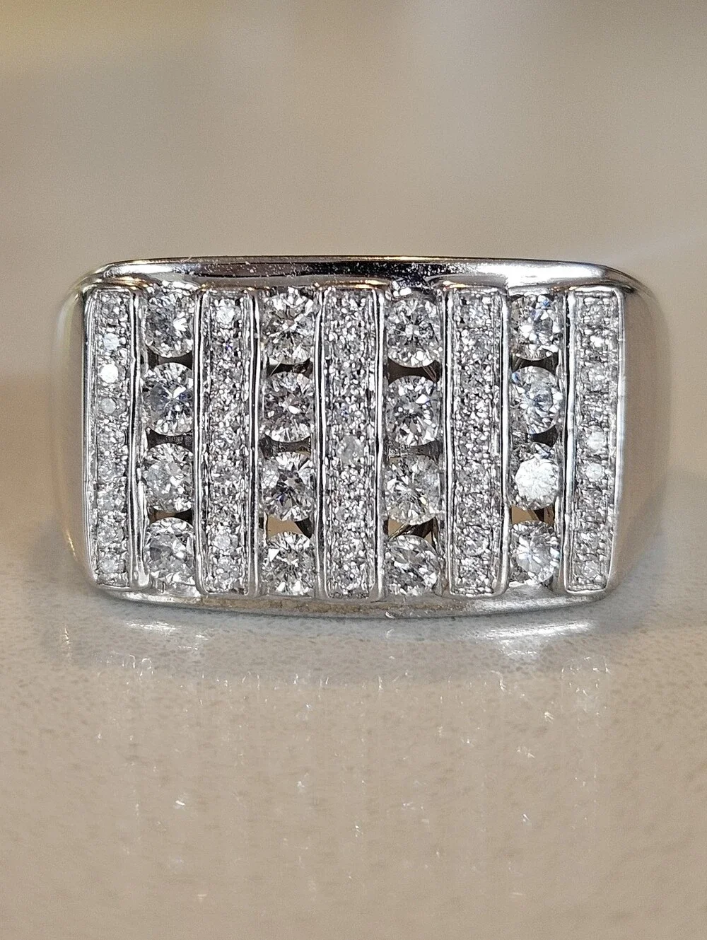Luxury Men's Solid 14k White Gold 1ctw Natural Diamond Statement Ring